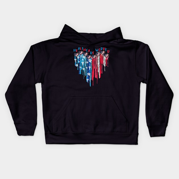 Healthcare Worker American Flag Melting Heart 4th Of July Kids Hoodie by nakaahikithuy